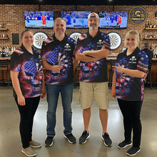 Load image into Gallery viewer, Smoke US Flag Skull Dartboard Women Darts Polo Shirt Custom Retro Patriotic Darts Jerseys NYN2550