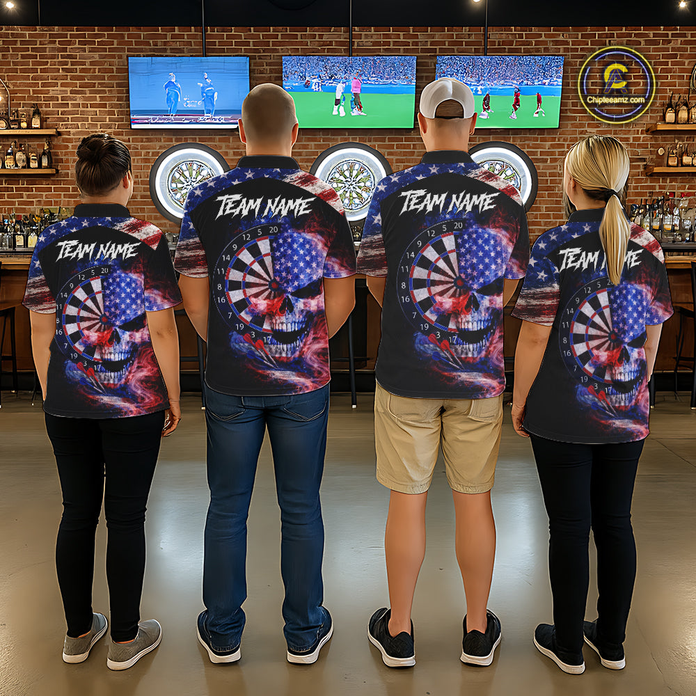 Smoke US Flag Skull Dartboard Men Darts Polo Shirt Custom Retro Patriotic Darts Jerseys NYN2550