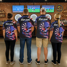Load image into Gallery viewer, Smoke US Flag Skull Dartboard Women Darts Polo Shirt Custom Retro Patriotic Darts Jerseys NYN2550