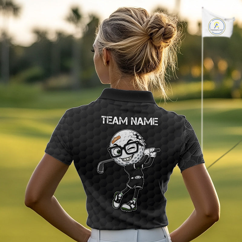 Funny Golfer Polos Team Outfits Black Golf Ball Pattern Jerseys For Women, Best Mens Golf Shirts NYN3316