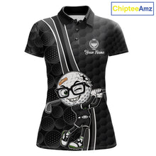 Load image into Gallery viewer, Black polo shirt with golf ball and club design