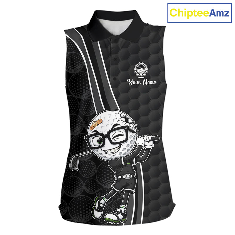 Black sleeveless golf shirt with cartoon character