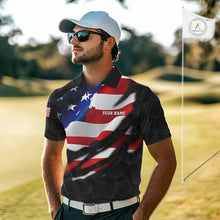 Load image into Gallery viewer, Mens US Flag Golf Polo Shirts Custom Black Golf Ball Pattern American Skull Golf Team Outfits NYN3327