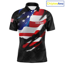 Load image into Gallery viewer, Black golf ball American skull golf polo shirt for men patriotic team outfit
