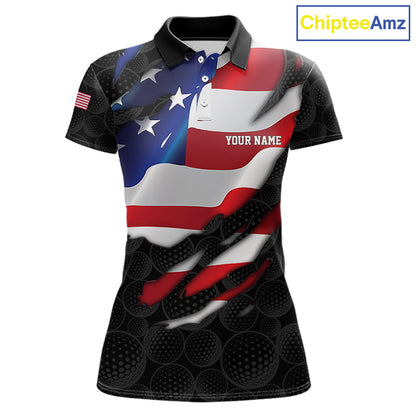 Black golf ball American skull golf polo shirt for women patriotic team outfit
