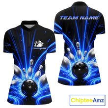 Load image into Gallery viewer, Thunder Bowling Ball And Pins Bowling Quarter-Zip Shirt For Women Custom Blue Lightning Team Bowling Jersey Tournament Uniform