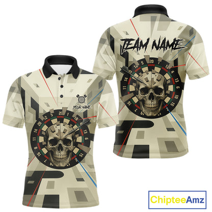 Geometric Dartboard Beige Skull Custom Mens Polo Dart Shirt Gifts For Dart Players NYN1767