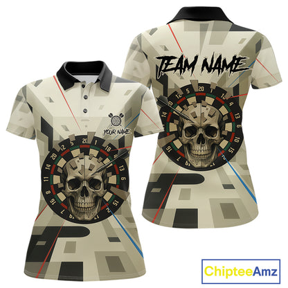 Geometric Dartboard Beige Skull Custom Women Polo Dart Shirt Gifts For Dart Players NYN1767