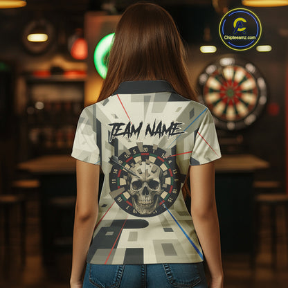 Geometric Dartboard Beige Skull Custom Women Polo Dart Shirt Gifts For Dart Players NYN1767