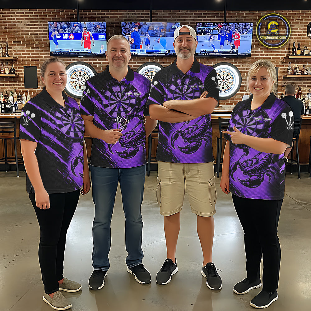 Black And Purple Grunge Scorpion Custom Funny Darts Quarter-Zip Shirts Women Dart Team Jerseys NYN2274
