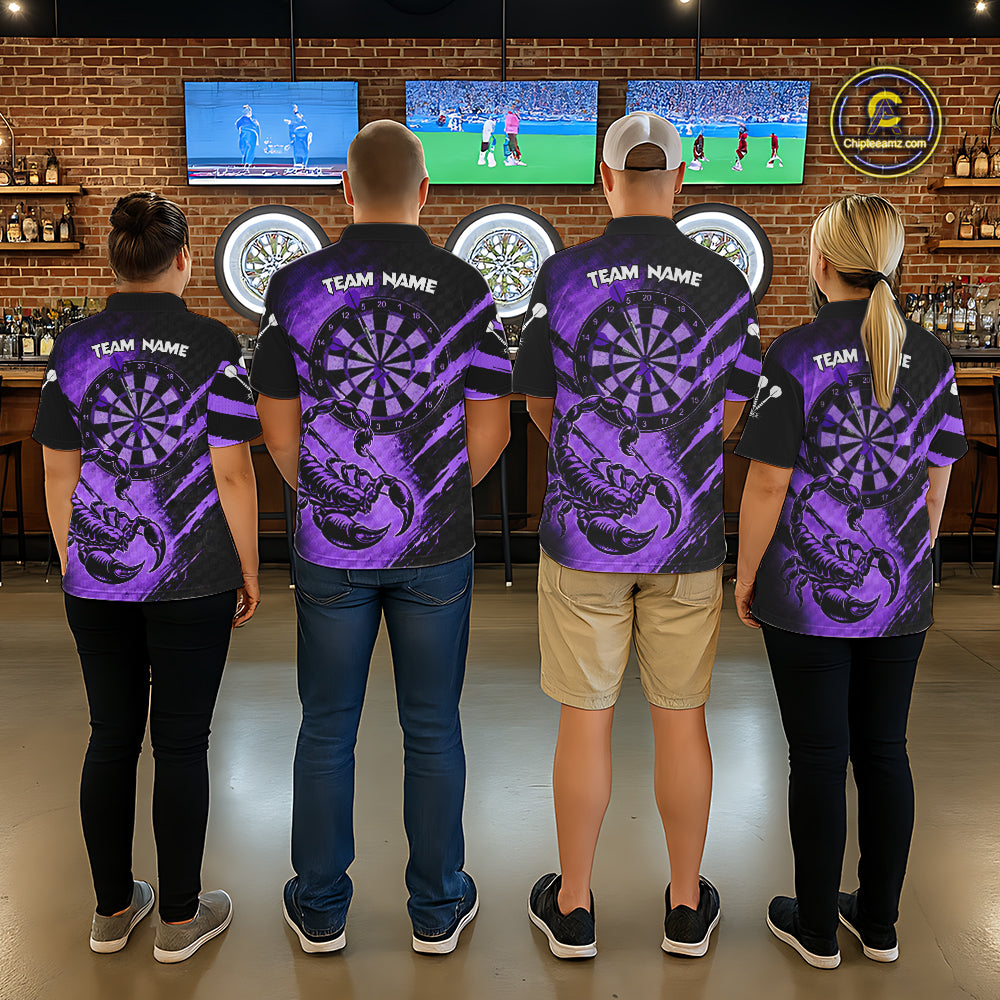 Black And Purple Grunge Scorpion Custom Funny Darts Quarter-Zip Shirts Women Dart Team Jerseys NYN2274