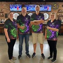 Load image into Gallery viewer, Green And Purple Flames Dartboard &amp; Arrow Women Darts Team Shirt Personalized Dart Polo Jerseys NYN2572