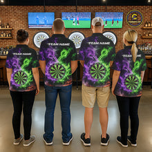 Load image into Gallery viewer, Green And Purple Flames Dartboard &amp; Arrow Women Darts Team Shirt Personalized Dart Polo Jerseys NYN2572