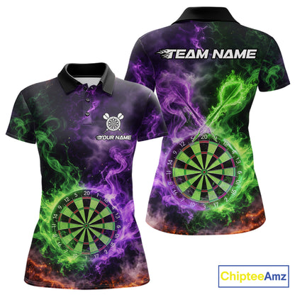 Green And Purple Flames Dartboard & Arrow Women Darts Team Shirt Personalized Dart Polo Jerseys NYN2572