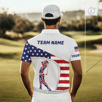 American Flag Patriot Personalized Golf White Mens Golf Polo Shirts Custom Name Golf Gifts NYN3148