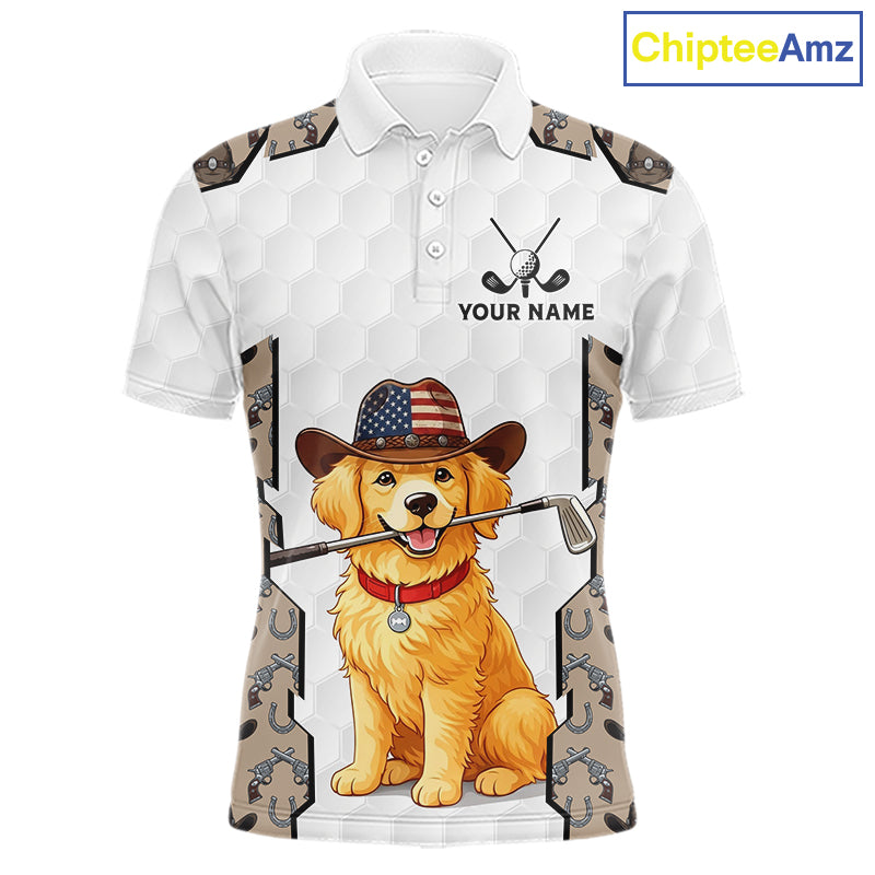 Personalized Cowboy Pattern White Golf Ball Mens Golden Golf Polo Shirts Custom Name Golf Gifts NYN3151