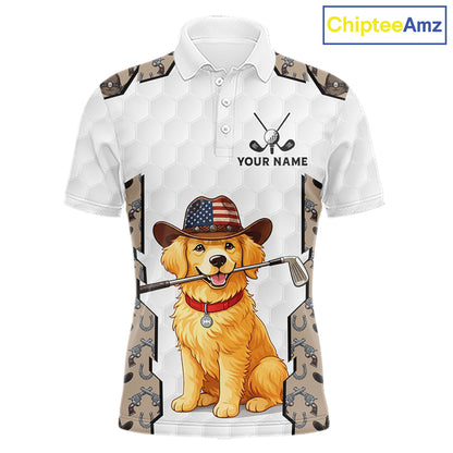 Personalized Cowboy Pattern White Golf Ball Mens Golden Golf Polo Shirts Custom Name Golf Gifts NYN3151