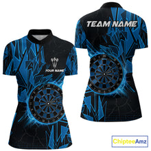 Load image into Gallery viewer, Blue broken glass dartboard lightning dart quarter-zip shirt for women custom dart jersey