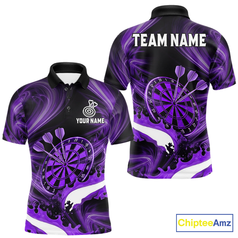 White and purple smoking dart polo shirt custom splatter dart team clothing