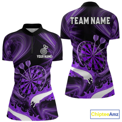 White and purple smoking dart 1/4-zip shirt custom splatter dart team clothing for women