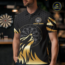 Load image into Gallery viewer, Black And Gold Horror Wolf Dart Shirts For Men Custom Thunder Dartboard Dart Team Name Jerseys NYN3625