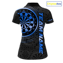 Load image into Gallery viewer, Black &amp; Blue Gradient Dartboard Womens Dart Polo Quarter Zip Shirts Custom Team Name Dart Jerseys NYN3631