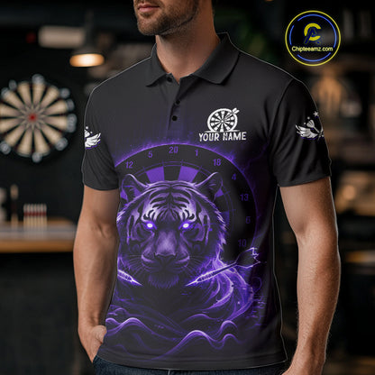Black And Purple Smokes Tiger Dartboard Custom Mens Polo Dart Shirt Funny Dart Jerseys NYN1781