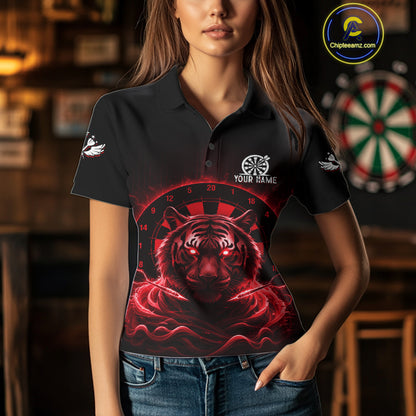Black And Red Smokes Tiger Dartboard Custom Mens Polo Dart Shirt Funny Dart Jerseys NYN1783