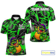 Load image into Gallery viewer, Green Grafffiti Play Darts Polo &amp; Quarter Zip Shirt Personalized Funny Crocodile Men Darts Jersey NYN2948