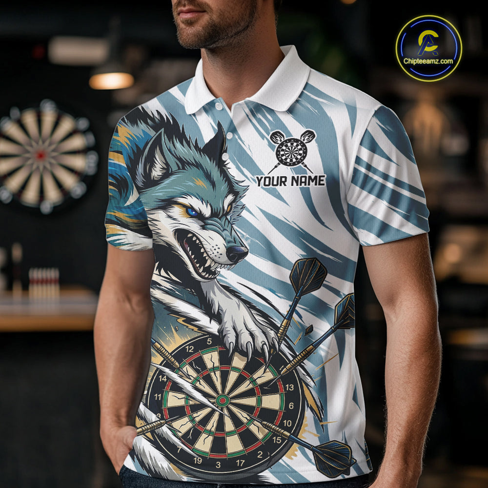 Personalized Cracked Darts Polo & Quarter Zip Shirt Custom Funny Wolf Claws Darts Attire For Men NYN2950