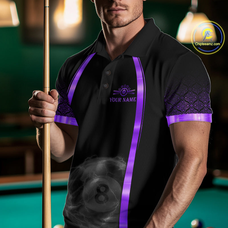 Black&Purple Thunder Lightning 8 Ball Pool Billiard Jerseys For Men Custom Billiard Team Shirt NYN3158
