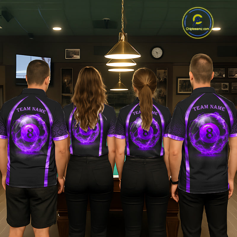 Black&Purple Thunder Lightning 8 Ball Pool Billiard Jerseys For Men Custom Billiard Team Shirt NYN3158