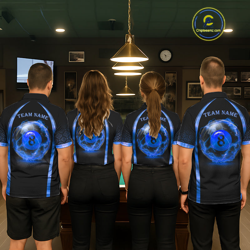Black&Blue Thunder Lightning 8 Ball Pool Billiard Jerseys For Men Custom Billiard Team Shirt NYN3159