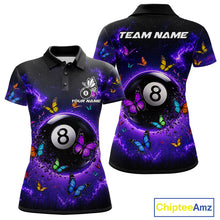 Load image into Gallery viewer, Purple Light 8 Ball Women's Billiard Polo Shirt Colorful Butterflies Custom Pool Team Jersey