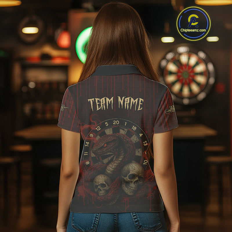Red Dripping Cobra Dartboard Custom Women Polo Darts Shirt Grunge Skull Darts Jersey NYN1796