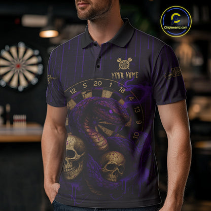 Purple Dripping Cobra Dartboard Custom Men's Polo Darts Shirt Grunge Skull Darts Jersey NYN1797