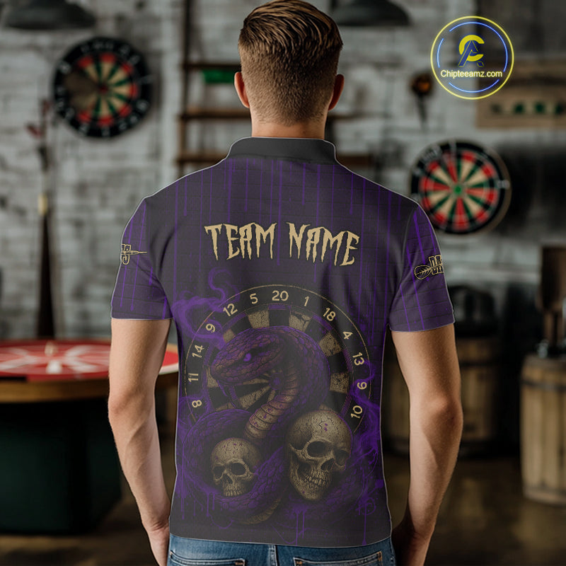 Purple Dripping Cobra Dartboard Custom Men's Polo Darts Shirt Grunge Skull Darts Jersey NYN1797