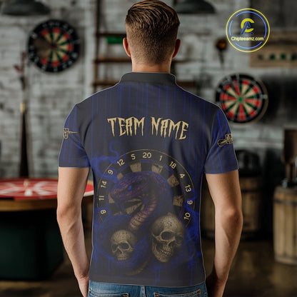 Blue Dripping Cobra Dartboard Custom Men's Polo Darts Shirt Grunge Skull Darts Jersey NYN1798