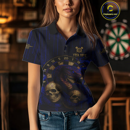 Blue Dripping Cobra Dartboard Custom Women Polo Darts Shirt Grunge Skull Darts Jersey NYN1798