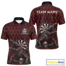 Load image into Gallery viewer, Funny Shark Blue Grunge Dartboard Custom Men's Polo Darts Shirt Skull Darts Jersey NYN1800