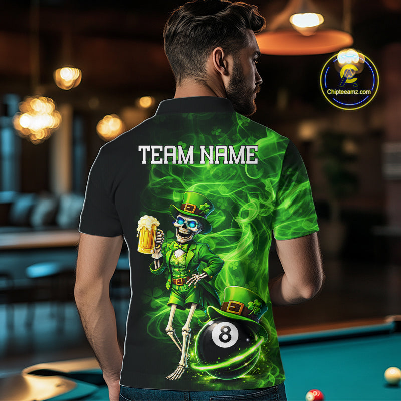 Fire Flame Shamrock Skeleton St Patrick's Day Men Billiard Shirts Custom Pool 8 Balls Billiard Attire NYN2741