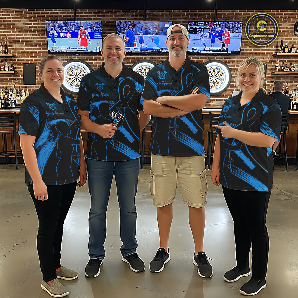 Custom Black & Blue Grunge Ribbon Dart Shirts For Men Prostate Cancer Awareness Darts Team Jersey NYN3346