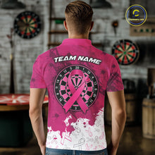 Load image into Gallery viewer, White &amp; Pink Grunge Ribbons Pattern Breast Cancer Dart Shirt For Men Custom Dart Team Jerseys NYN3347