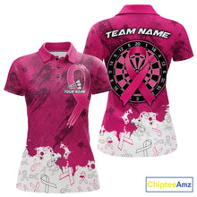 Load image into Gallery viewer, White and pink grunge ribbon dart shirt for women breast cancer dart team jersey