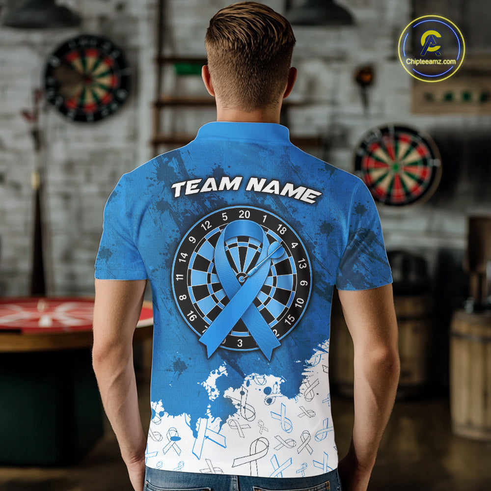 White & Blue Grunge Ribbons Pattern Prostate Cancer Dart Shirt For Men Custom Dart Team Jerseys NYN3348