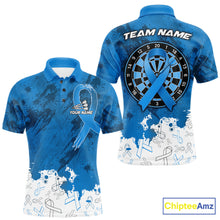 Load image into Gallery viewer, White and blue grunge ribbon dart shirt for men prostate cancer team apparel