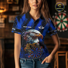 Load image into Gallery viewer, American Flag Eagle Women Darts Polo &amp; 1/4-Zip Shirt Custom Patriotic Outfit Dart Team Jersey | Blue NYN3349