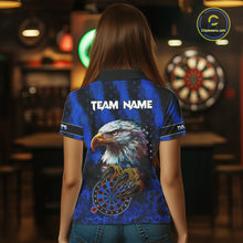 Load image into Gallery viewer, American Flag Eagle Women Darts Polo &amp; 1/4-Zip Shirt Custom Patriotic Outfit Dart Team Jersey | Blue NYN3349