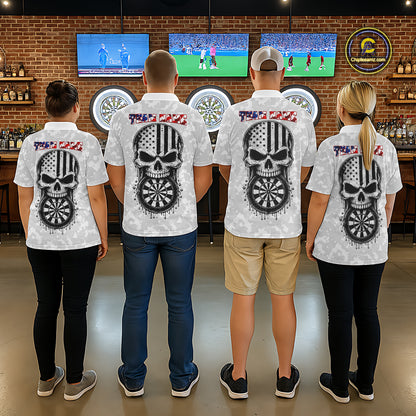 Personalized American Flag Skull Eagle Grey Camo Darts Shirts For Women Patriotic Darts Team Outfits NYN3354