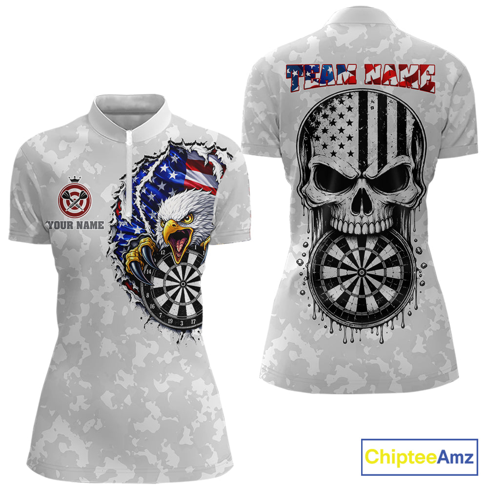 American flag skull eagle grey camo darts shirt for women patriotic outfit